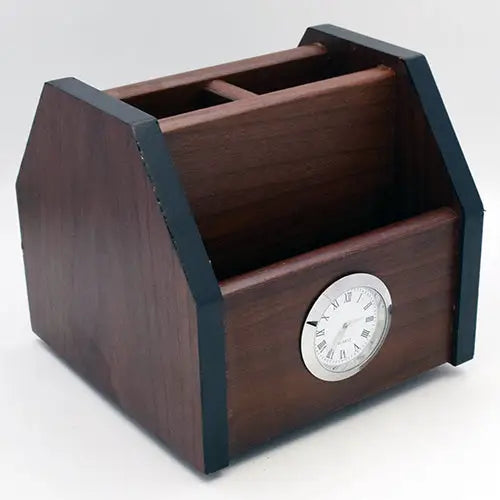 Wooden Desk Organizer & Clock